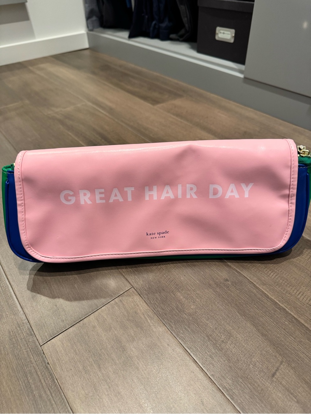 kate spade Pink Cosmetic Case with Blue & Green Trim